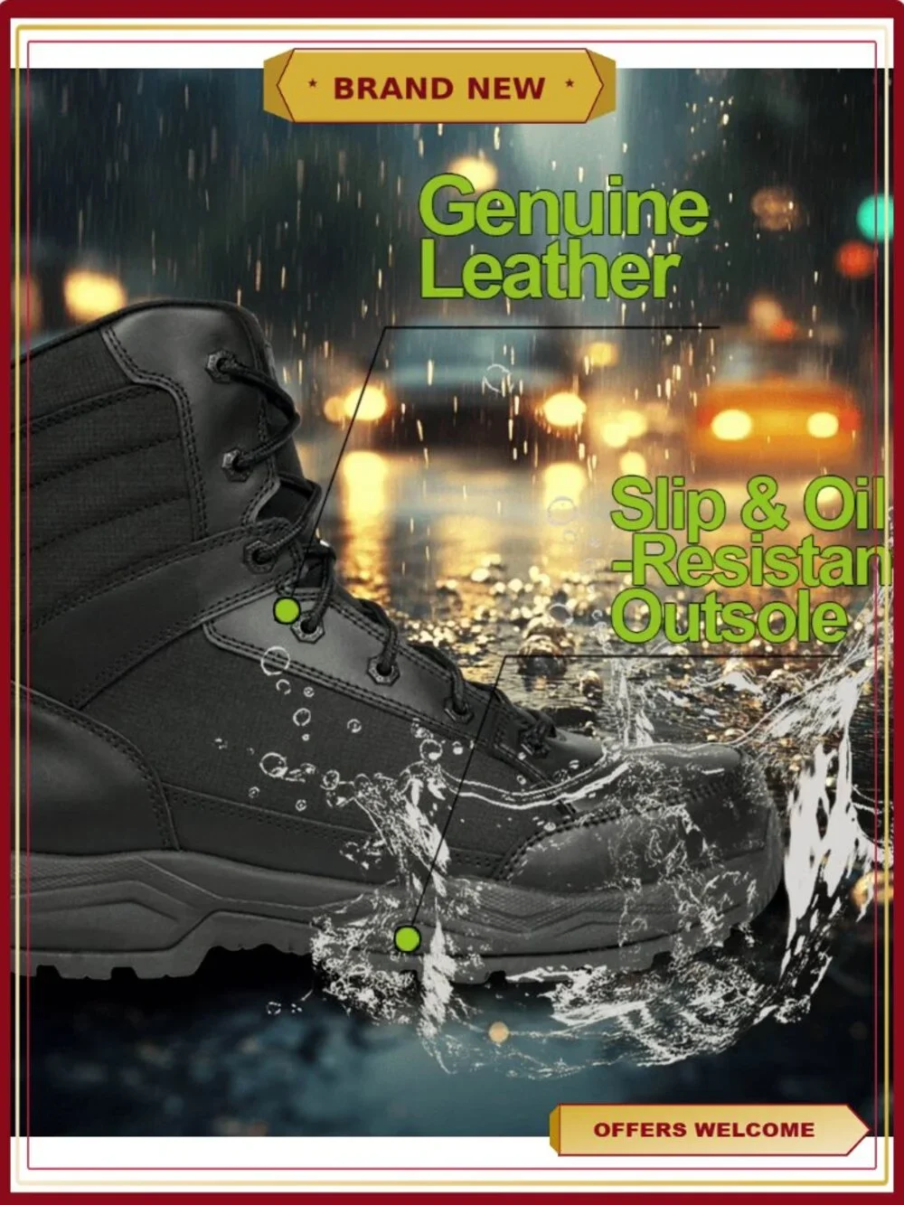 Steel Toe Tactical Work Boots for Men Slip Resistant Lace Up